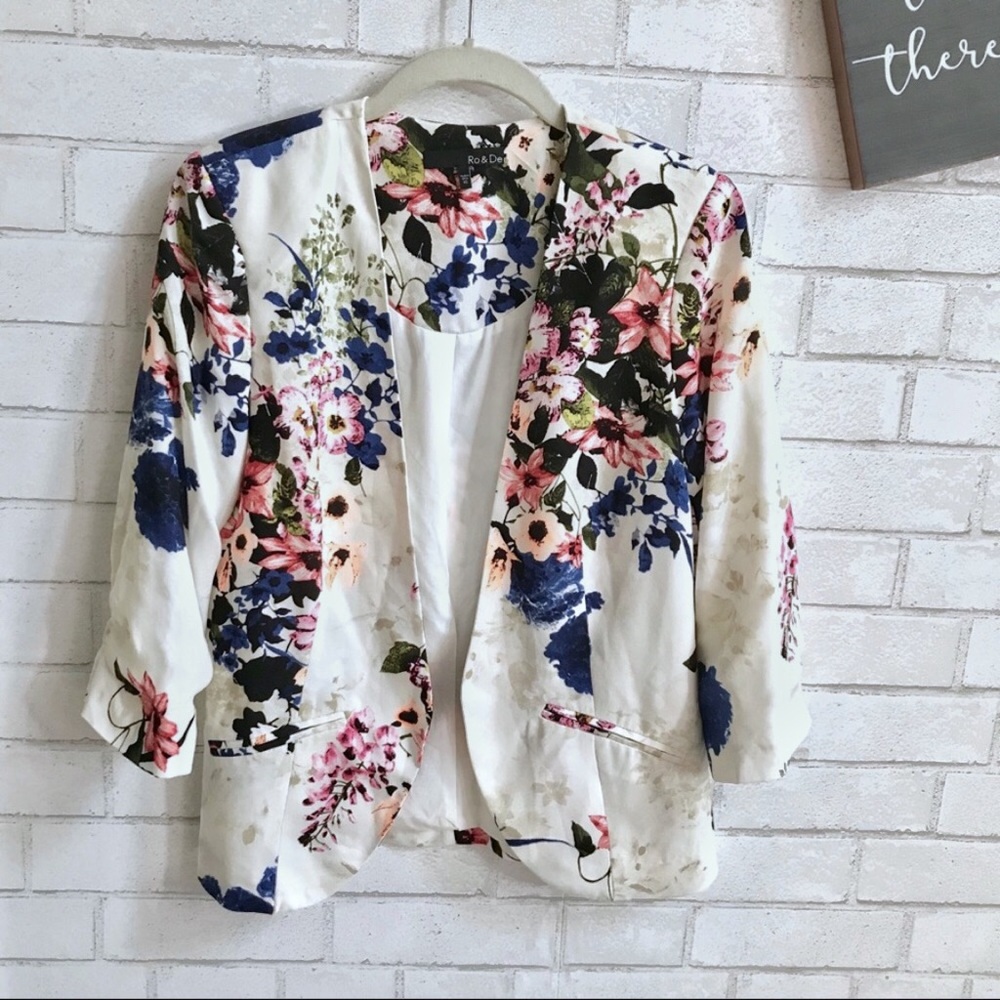 Ro & De Floral Print Blazer Jacket